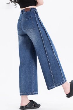Italian Blue Pockets Patchwork Denim Crop Pants Summer