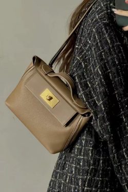 Italian Brown Calf Leather Durable Tote Handbag