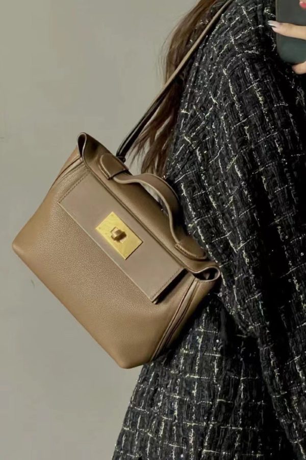 Italian Brown Calf Leather Durable Tote Handbag