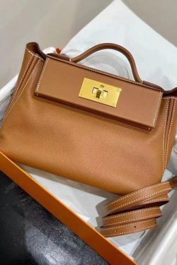 Italian Brown Calf Leather Durable Tote Handbag