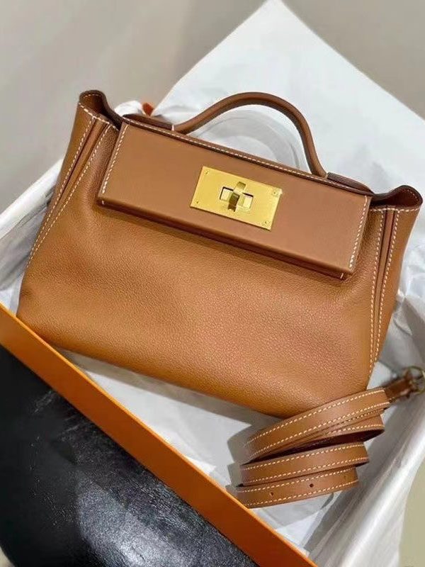 Italian Brown Calf Leather Durable Tote Handbag