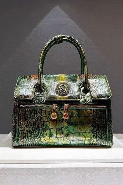 Italian Green Embossed Calf Leather Tote Handbag