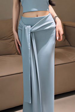 Italian Sky Blue Wraped Cotton Straight Skirts Spring