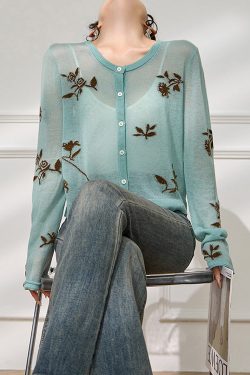 Jacquard Blue O Neck Button Cozy Knit Cardigans Fall
