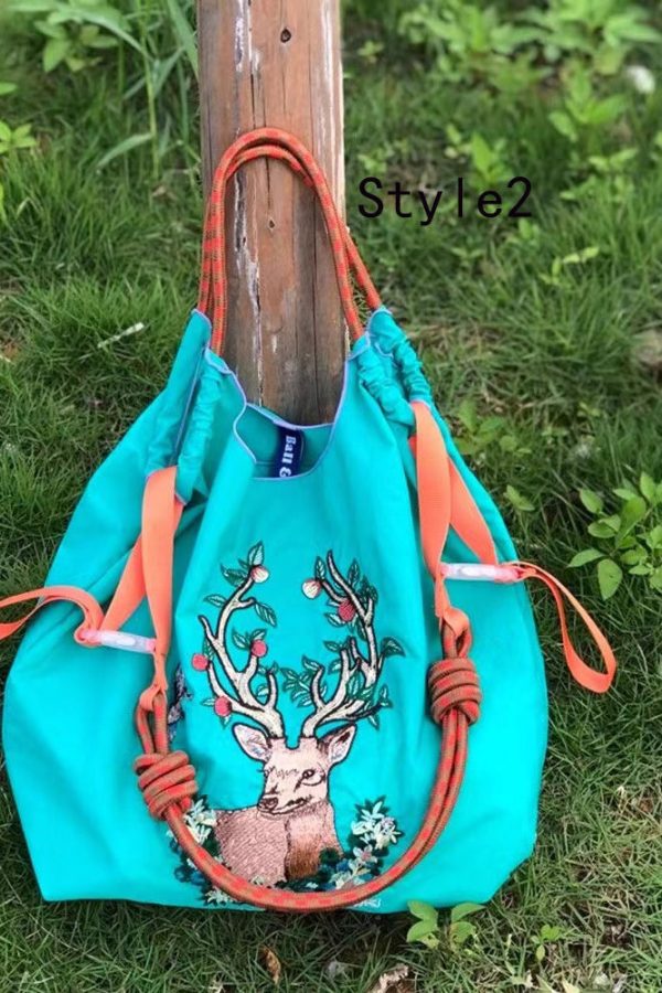 Japanese Style Embroidered Nylon Satchel Bag Handbag