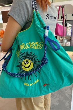 Japanese Style Embroidered Nylon Satchel Bag Handbag