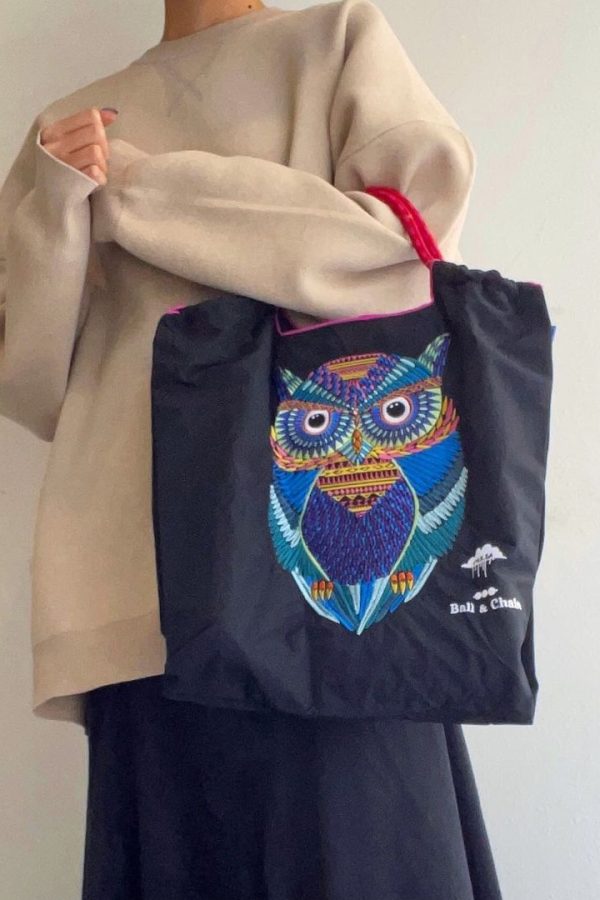 Japanese Style Embroidered Owl Large Capacity Shopping Bag 2025