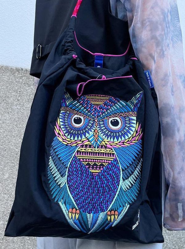 Japanese Style Embroidered Owl Large Capacity Shopping Bag 2025