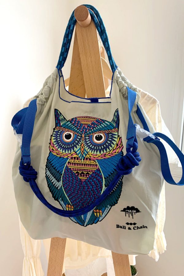Japanese Style Embroidered Owl Large Capacity Shopping Bag 2025