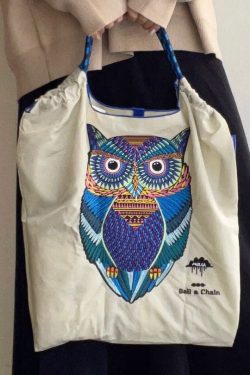 Japanese Style Embroidered Owl Large Capacity Shopping Bag 2025