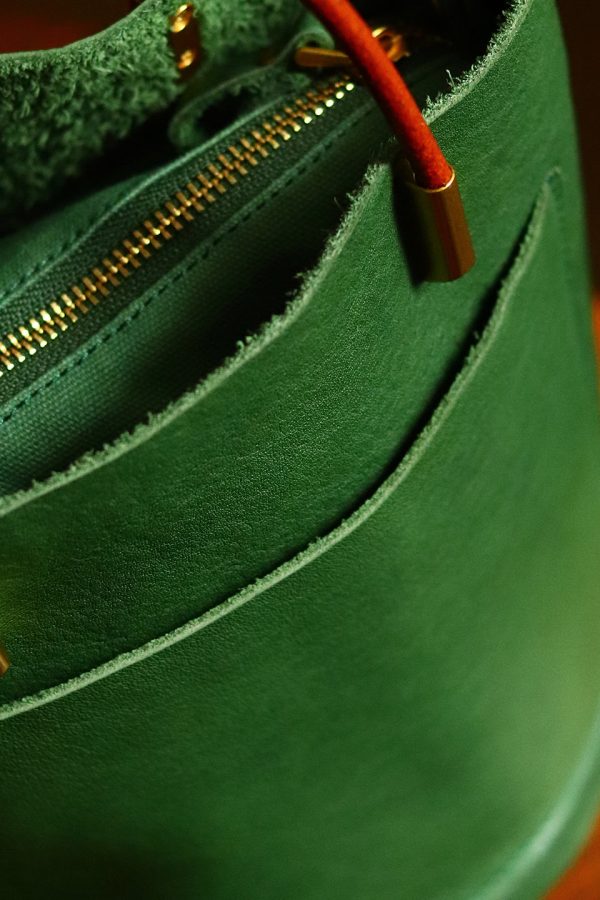 Japanese Style Green Calf Leather Bucket Bag
