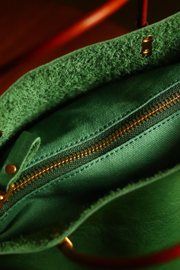 Japanese Style Green Calf Leather Bucket Bag