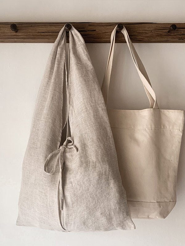 Japanese Style Linen Large Capacity Lace Up Shoulder Bag