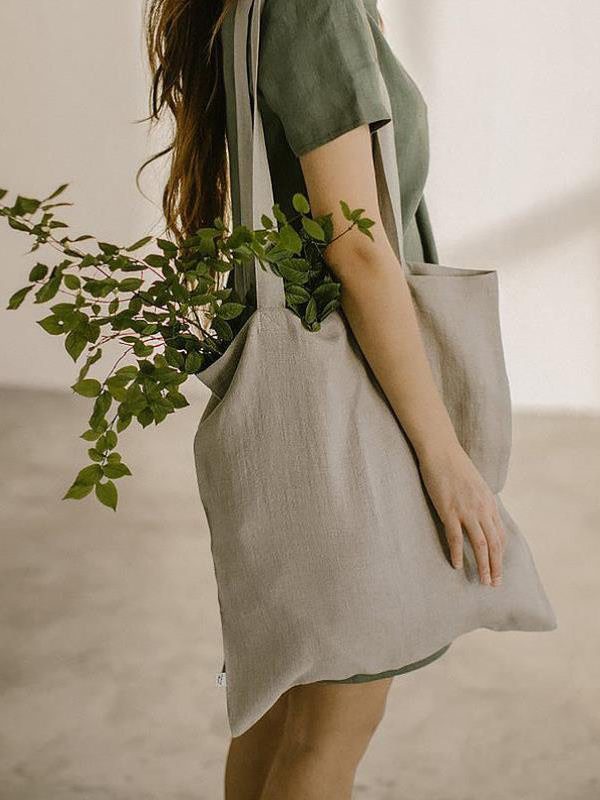 Japanese Style Vacation Large Capacity Linen Shopping Bag