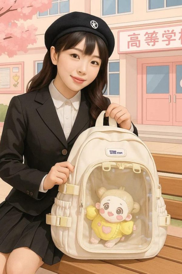 Kawaii Ita Backpack: Transparent Plush Doll Display - Anime School Bag