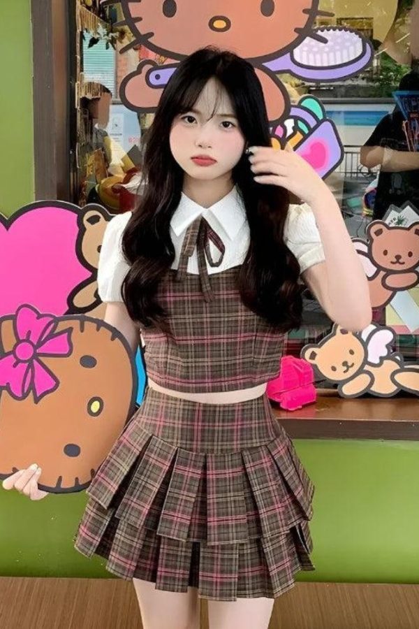 Kawaii Plaid Two Piece Set