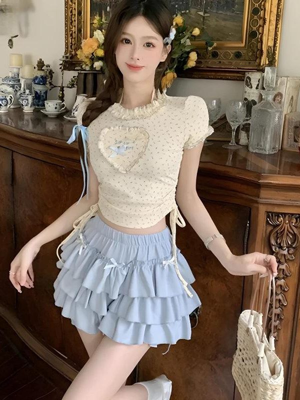 Kawaii Top & Ruffled Mini Skirt Two Piece Set