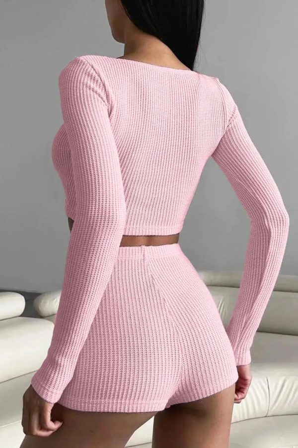 Knitted Crop Top & Shorts Two Piece Set