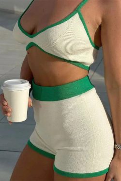 Knitted Crop Top & Shorts Two Piece Set