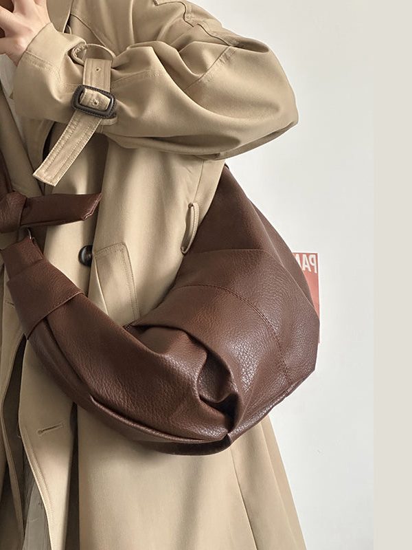 Korean Coffee Pleated Versatile Single Shoulder Crossbody Bag