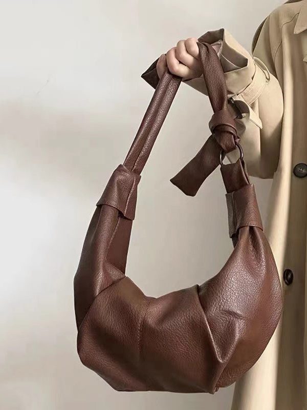 Korean Coffee Pleated Versatile Single Shoulder Crossbody Bag