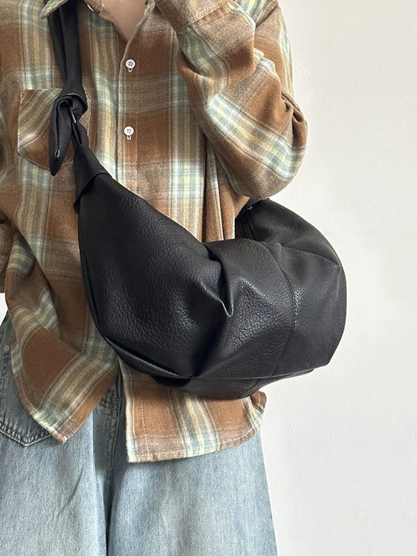 Korean Coffee Pleated Versatile Single Shoulder Crossbody Bag