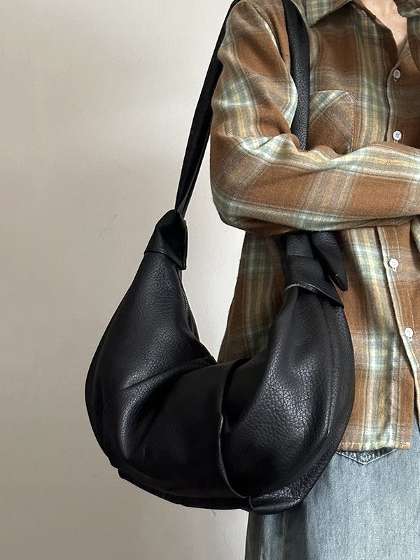 Korean Coffee Pleated Versatile Single Shoulder Crossbody Bag