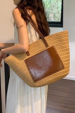 Korean Versatile Large Capacity Straw Woven Satchel Bag Handbag