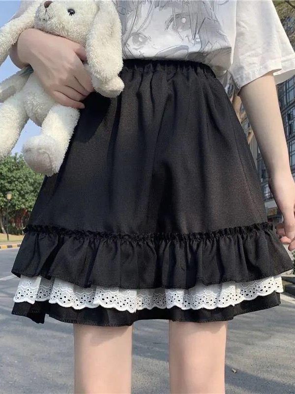 Lace Detailed Ruffle Mini Skirt