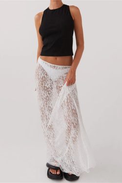 Lace Sheer Low Rise Maxi Skirt