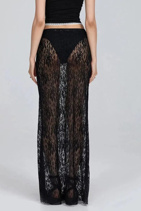 Lace Sheer Low Rise Maxi Skirt