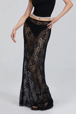 Lace Sheer Low Rise Maxi Skirt