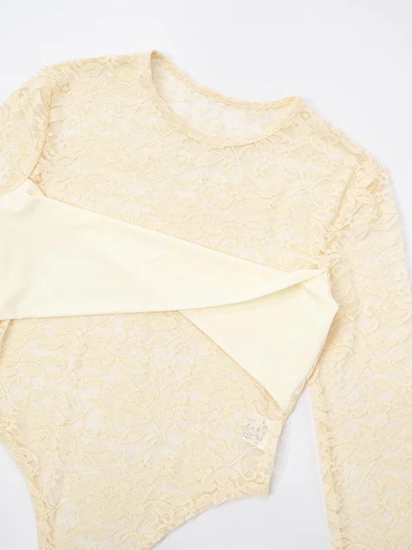 Lace Top & Bodysuit Two Piece Set