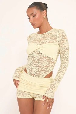 Lace Top & Bodysuit Two Piece Set