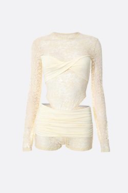 Lace Top & Bodysuit Two Piece Set