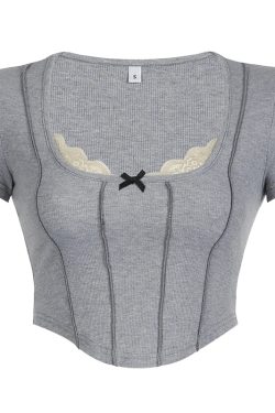 Lace Trim Ribbed Crop Top