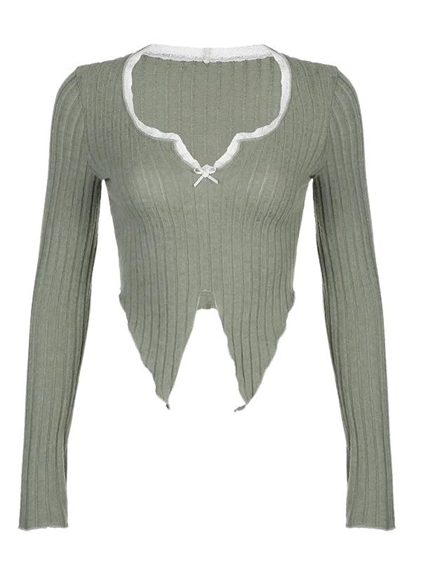 Lace Trim Slit Plush Top