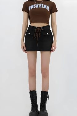 Lace Up Belted Denim Mini Skort
