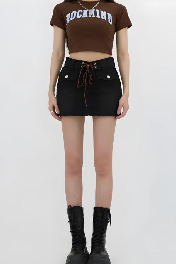 Lace Up Belted Denim Mini Skort
