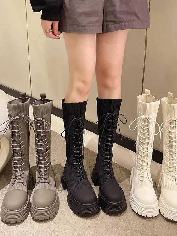 Lace Up Chunky Sock Boots
