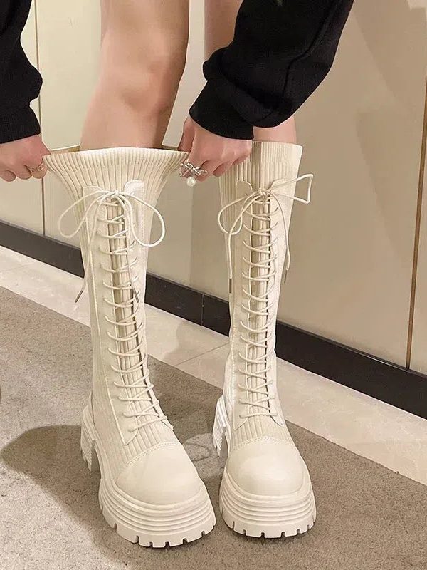 Lace Up Chunky Sock Boots