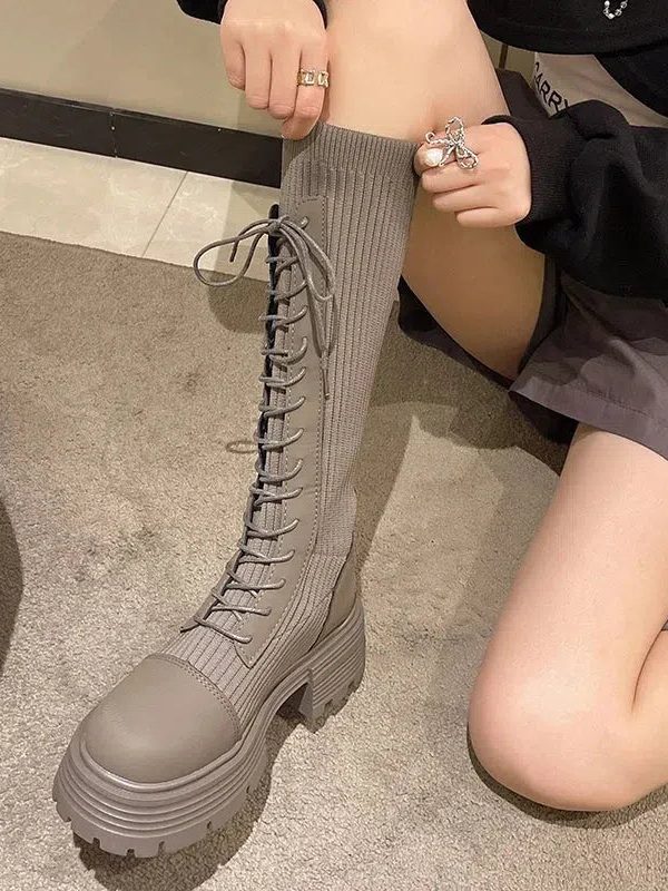 Lace Up Chunky Sock Boots