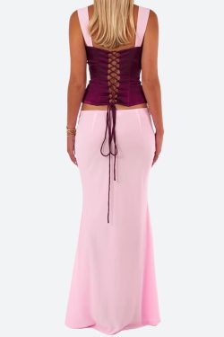Lace Up Corset Top & Maxi Skirt Two Piece Set