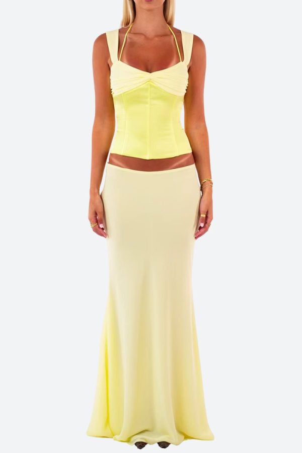 Lace Up Corset Top & Maxi Skirt Two Piece Set