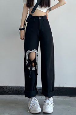 Lace Up Knee Washed Jeans