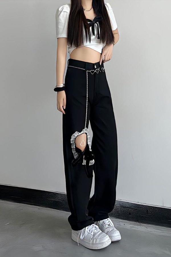 Lace Up Knee Washed Jeans