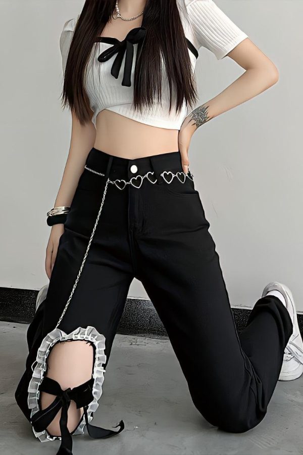 Lace Up Knee Washed Jeans