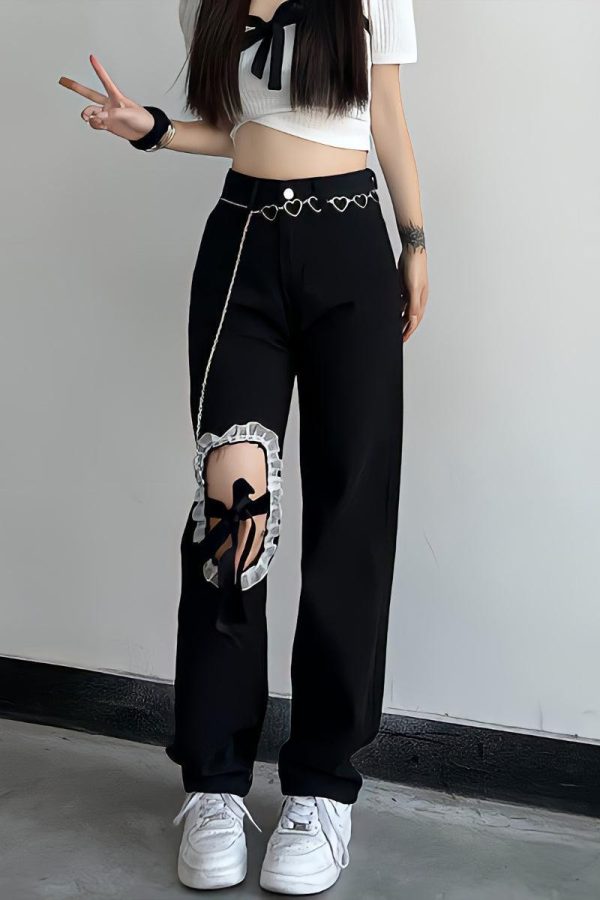 Lace Up Knee Washed Jeans