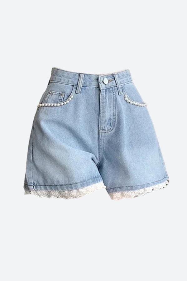 Lace Wide Leg Denim Shorts