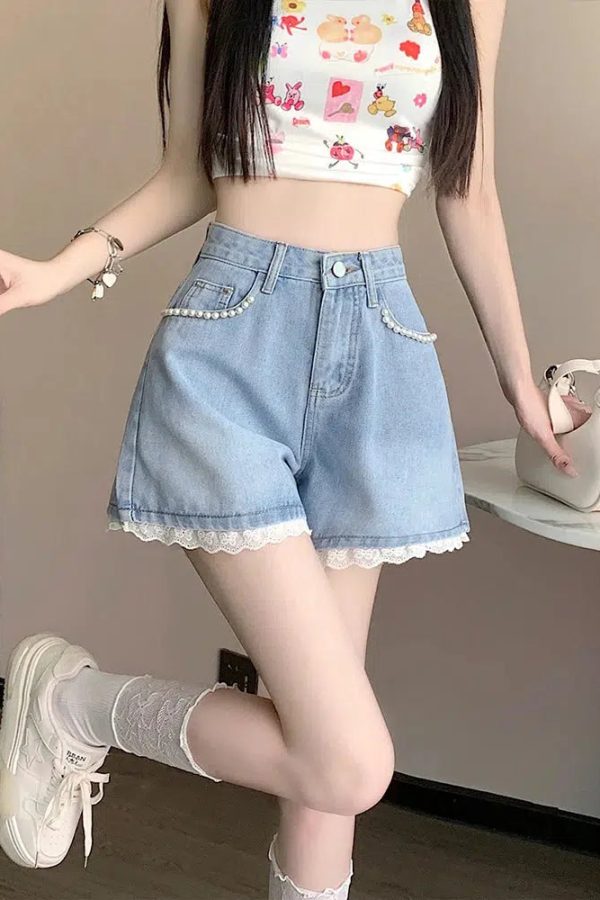 Lace Wide Leg Denim Shorts